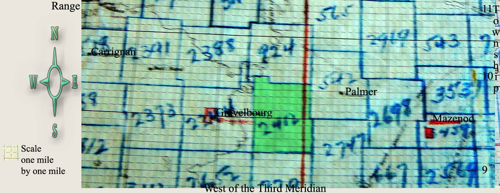 Lefort School District 2412 Map, 1913-1958, south west section 2 township 11 range 4 west of the third meridian, near Gravelbourg, south west section 1 township 11 range 5 west of the third meridian,    